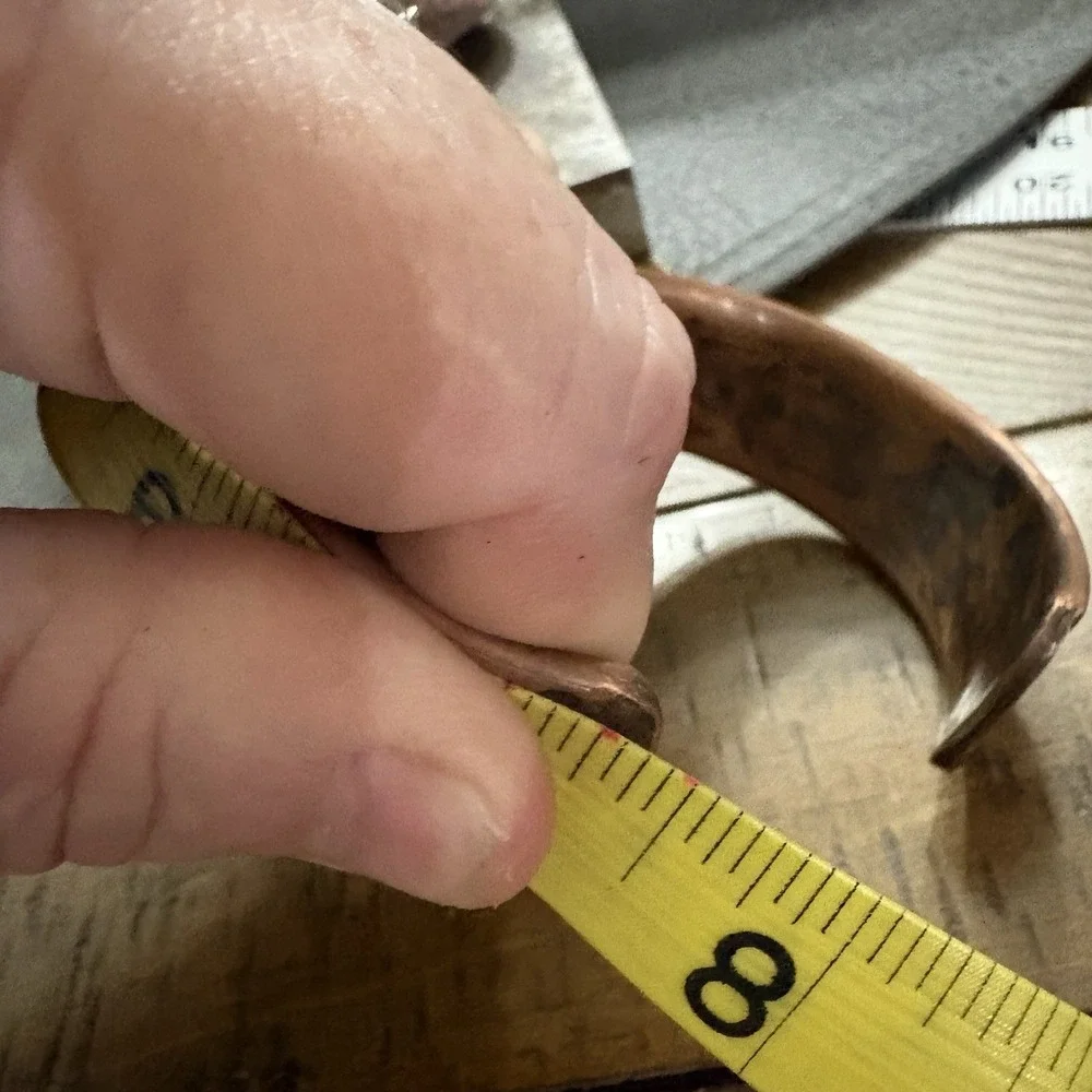 Brutalist Modernist Men's Dimple Hammered Thick Pure Copper Cuff Bracelet Viking - Picture 9 of 9